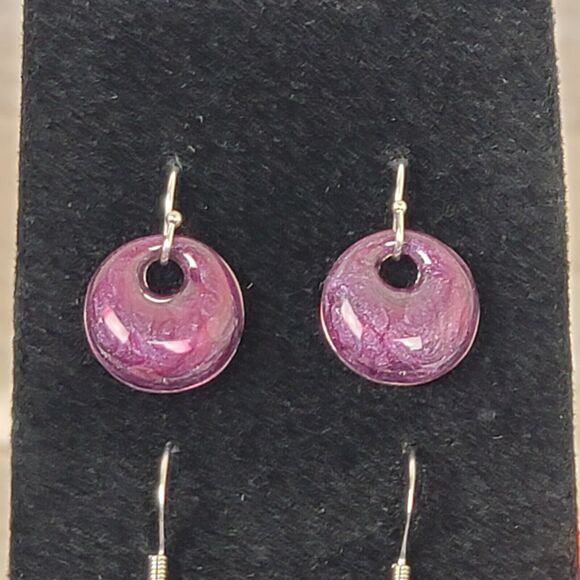 Snowflake Rhinestone Teardrop Earrings Purple Dangle Iridescent Swirl Pierced - Picture 4 of 8